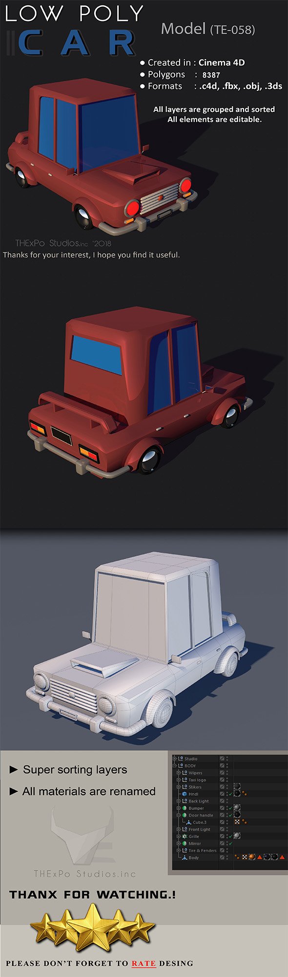 Low poly car || model TE-058 - 3DOcean Item for Sale