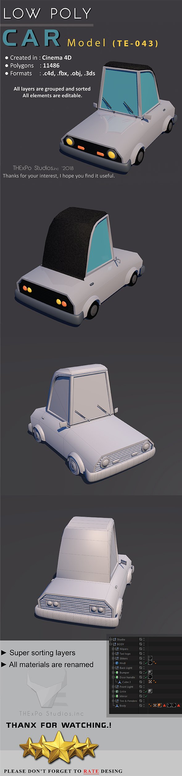 Low Poly Car || Model TE-043 - 3DOcean Item for Sale
