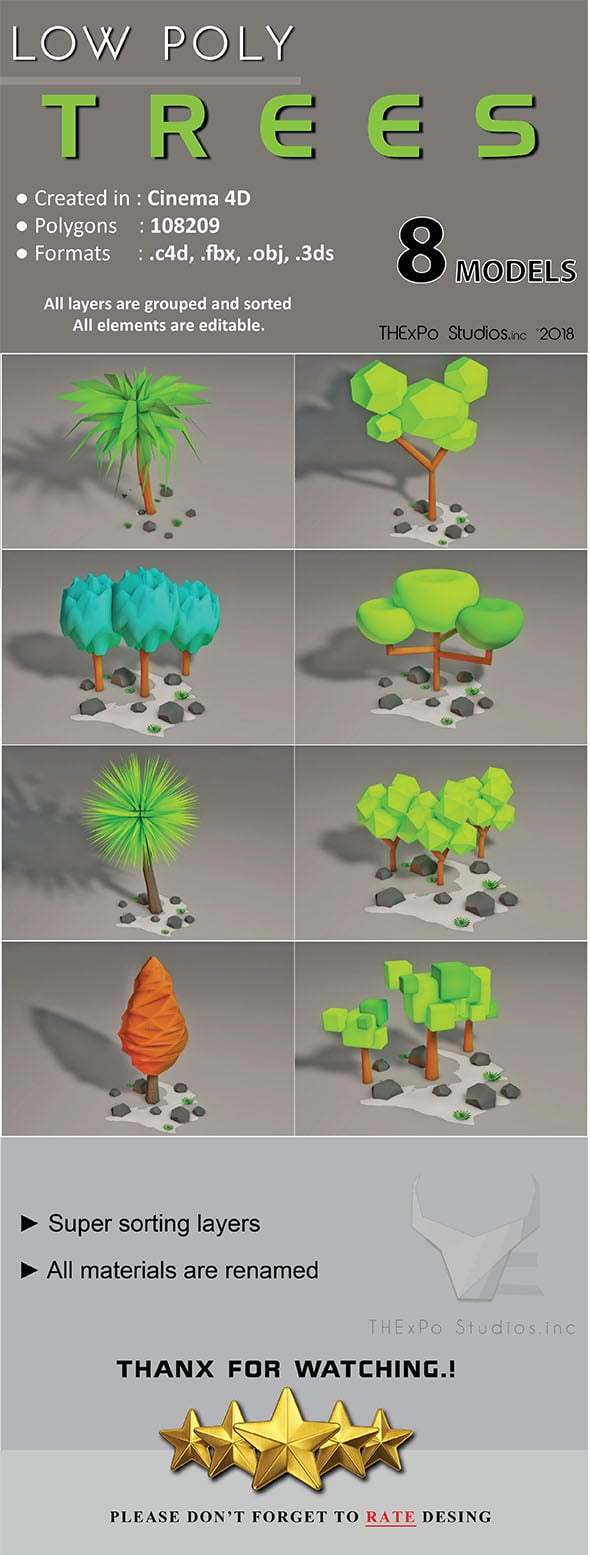 Low Poly Trees - 3DOcean Item for Sale