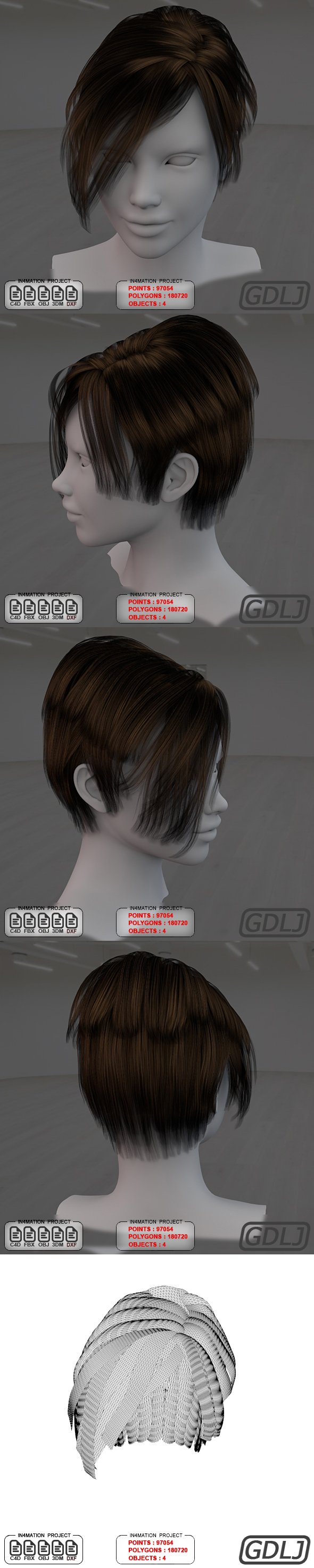 Short Hair Female 3D Models Full Textures - 3DOcean Item for Sale