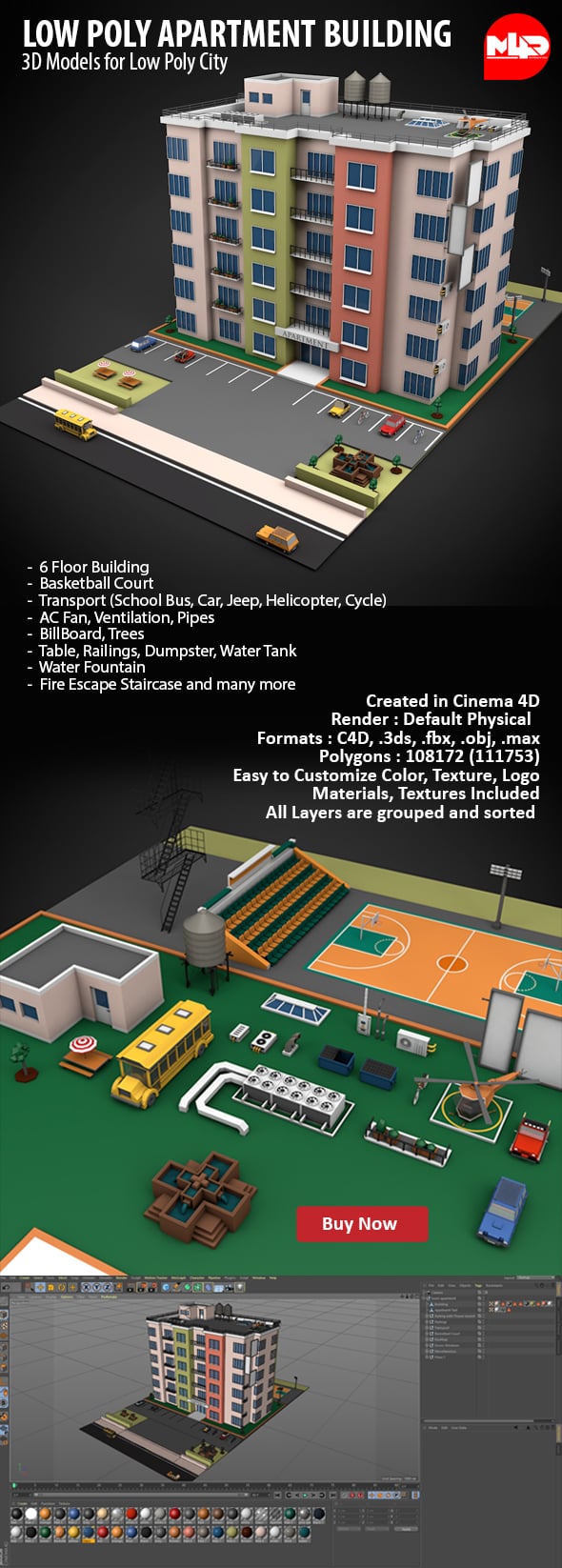 Low Poly Apartment Building - 3DOcean Item for Sale