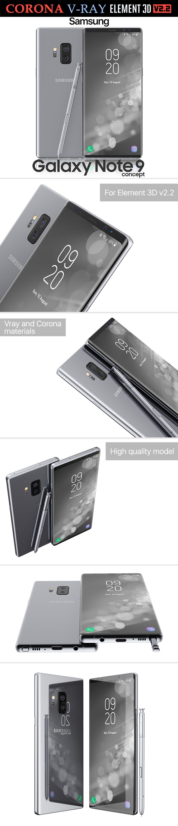 Samsung Galaxy Note 9 Gray Concept - 3DOcean Item for Sale