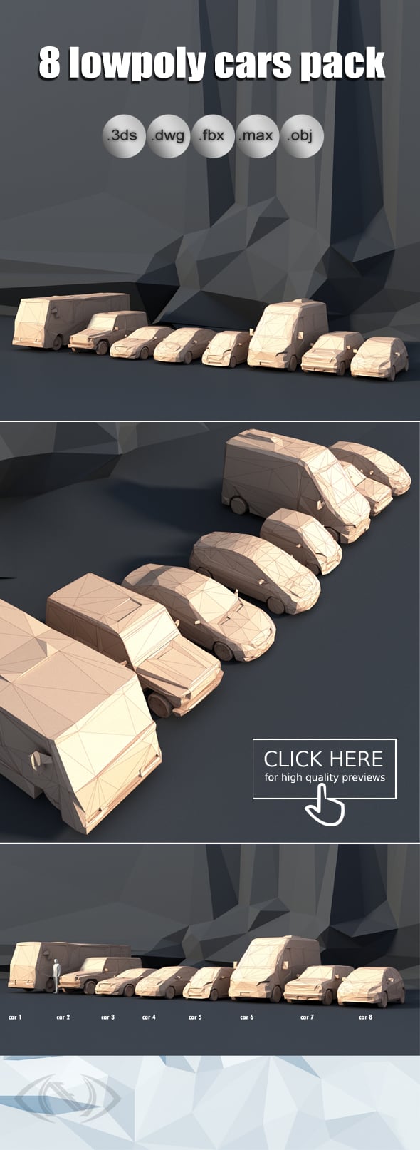 8 Lowpoly CARS pack - 3DOcean Item for Sale
