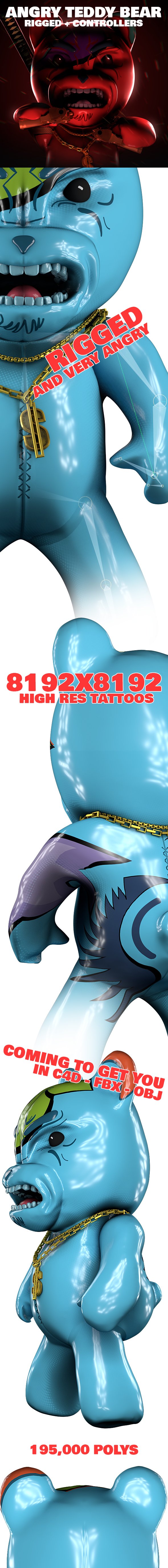 Angry Teddy Bear Rigged 3D Character - 3DOcean Item for Sale