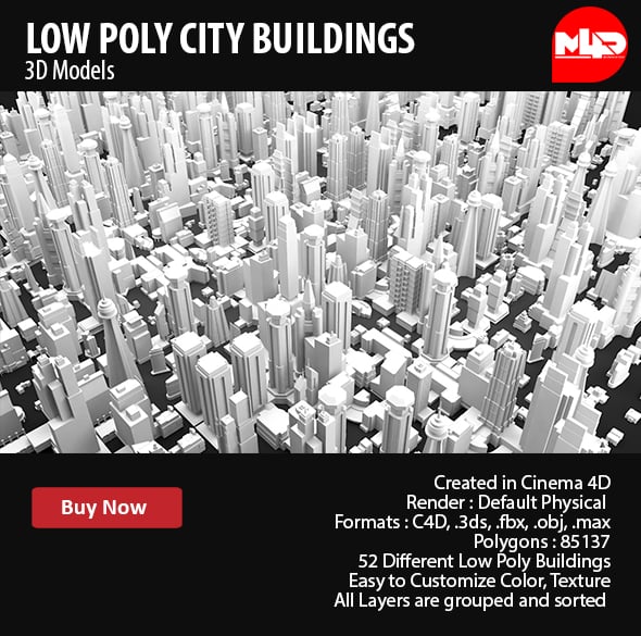 Low Poly City Buildings - 3DOcean Item for Sale