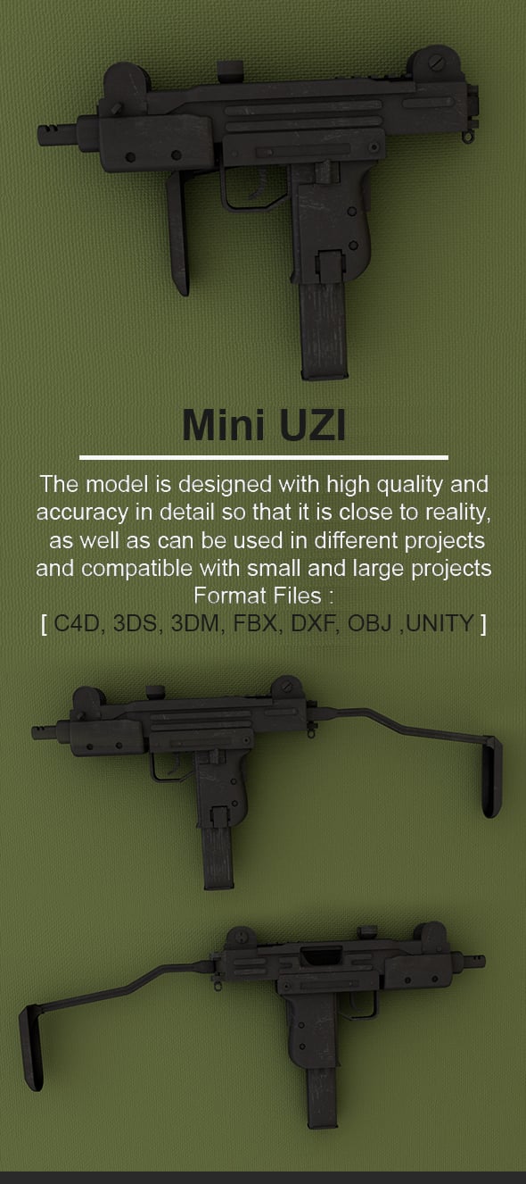 Mini UZI - 3D Model - 3DOcean Item for Sale