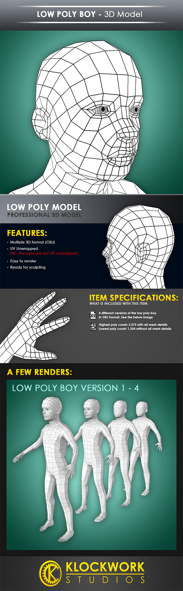 Low Poly Boy Base Mesh - 3DOcean Item for Sale