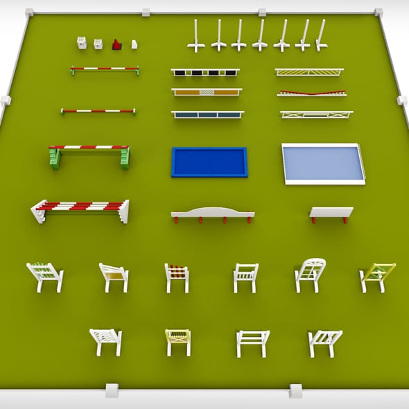 Horse jumping obstacle small pack low poly - 3DOcean Item for Sale