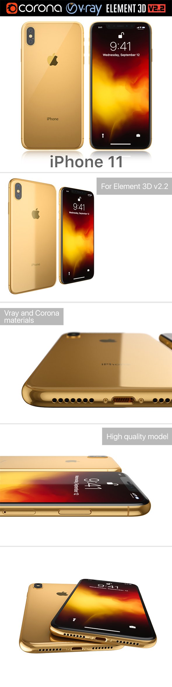 Apple iPhone 11 gold - 3DOcean Item for Sale