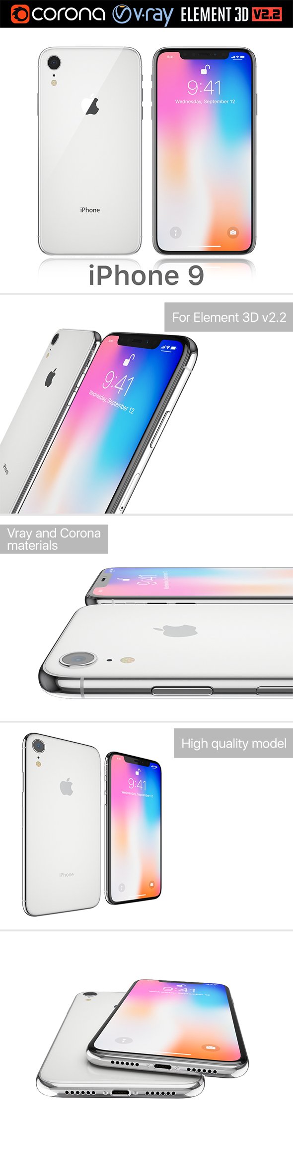 Apple iPhone 9 white - 3DOcean Item for Sale