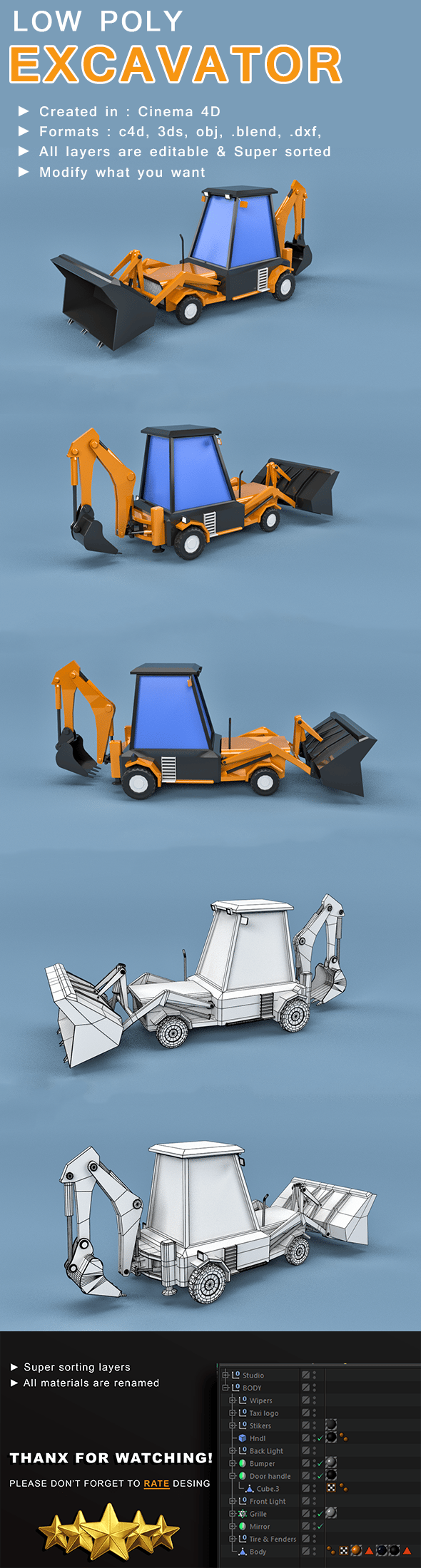 Low Poly Excavator Loader - 3DOcean Item for Sale