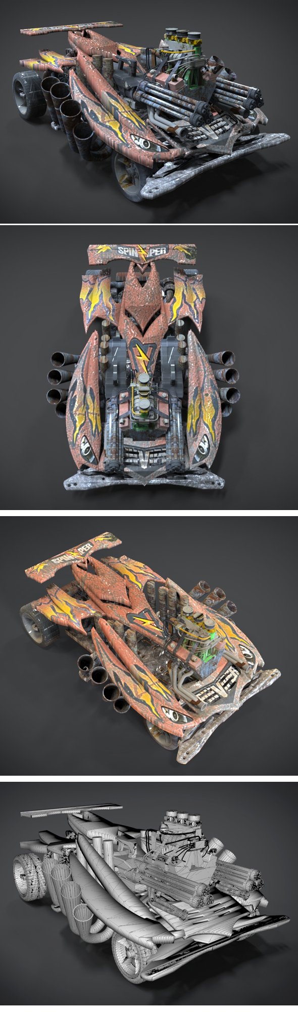 Red Spin Viper with interior and detail machine Hot Rod Mode plus Gatling - 3DOcean Item for Sale
