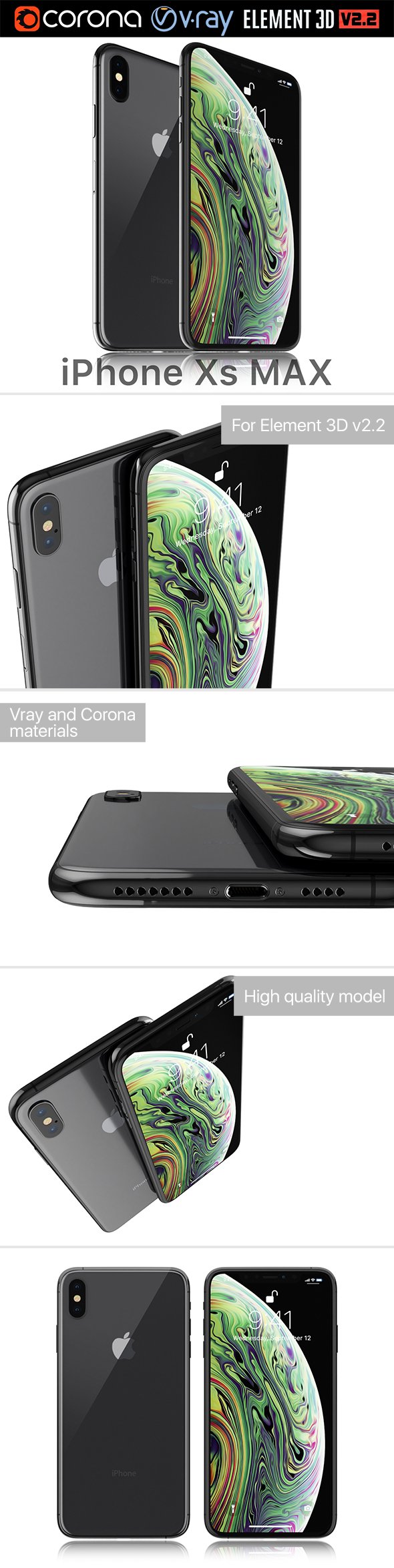Apple iPhone XS MAX Space Gray - 3DOcean Item for Sale