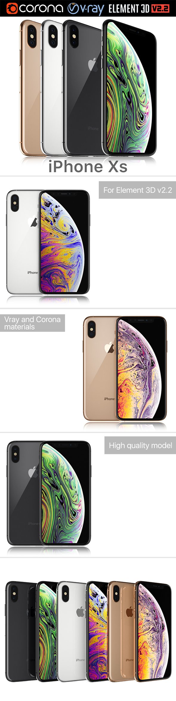 Apple iPhone XS All colors - 3DOcean Item for Sale