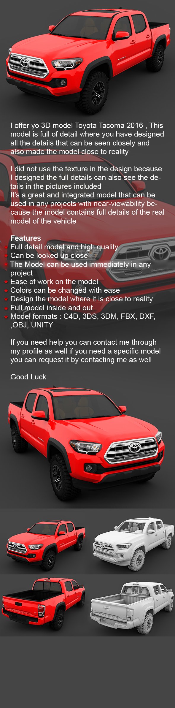 Toyota Tacoma 2016 - 3DOcean Item for Sale