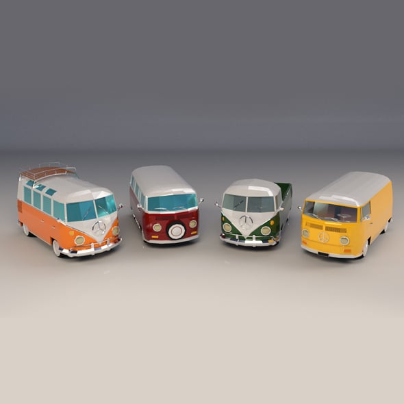 Low-Poly Cartoon Camper Van Pack - 3DOcean Item for Sale