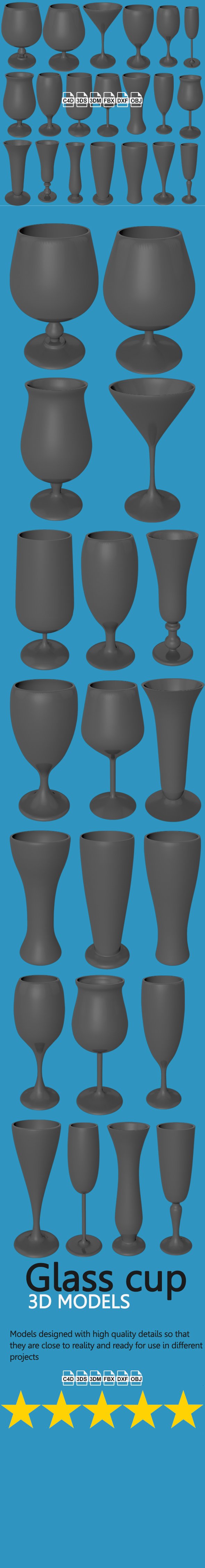 20 Glass Cups - 3DOcean Item for Sale