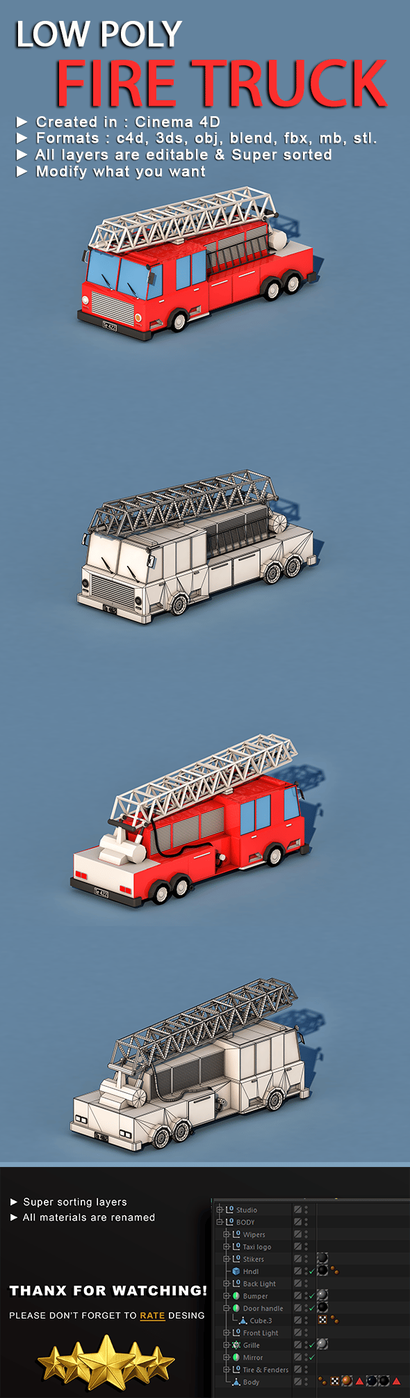 Cartoon Fire Truck - 3DOcean Item for Sale