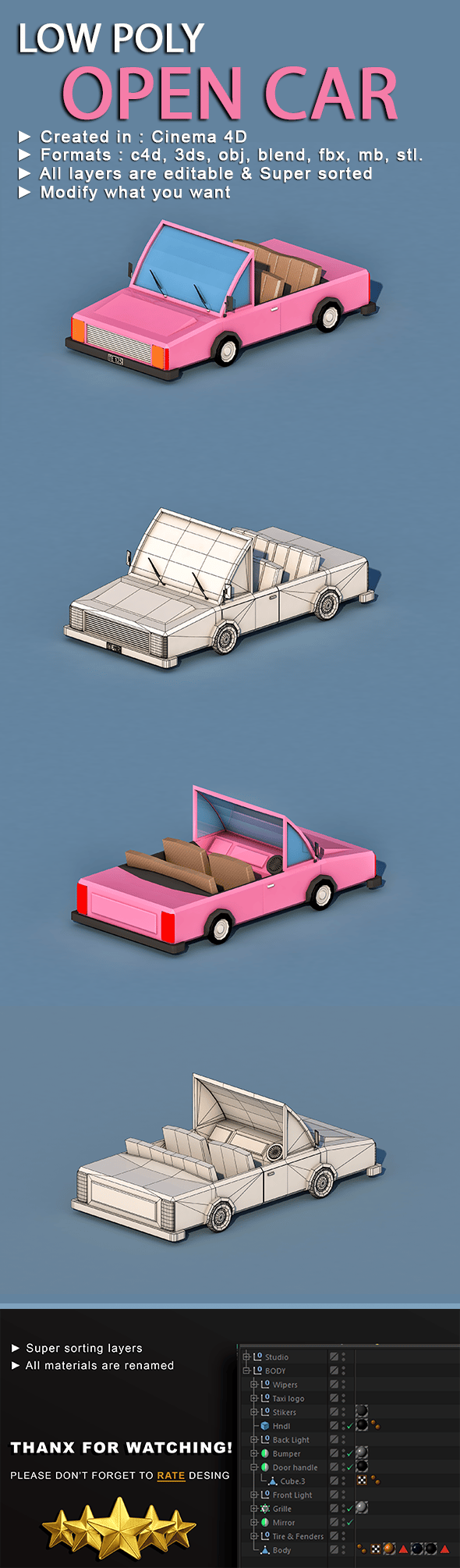 Cartoon Open Car - 3DOcean Item for Sale