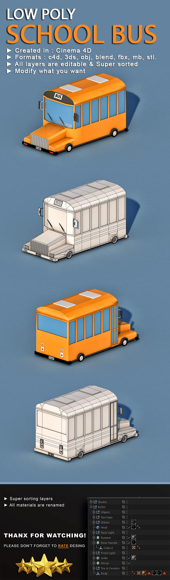 Cartoon School Bus - 3DOcean Item for Sale