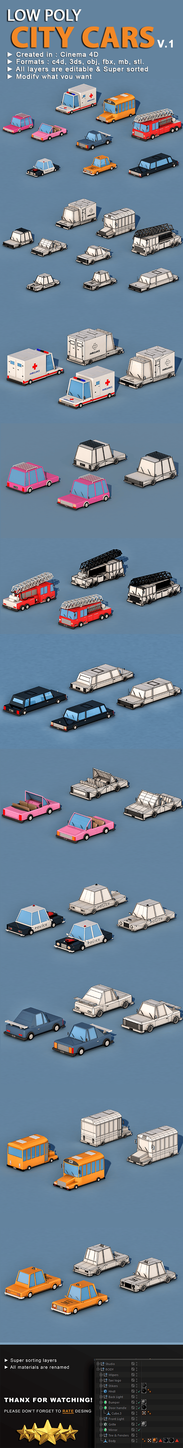 Cartoon City Cars v1 - 3DOcean Item for Sale