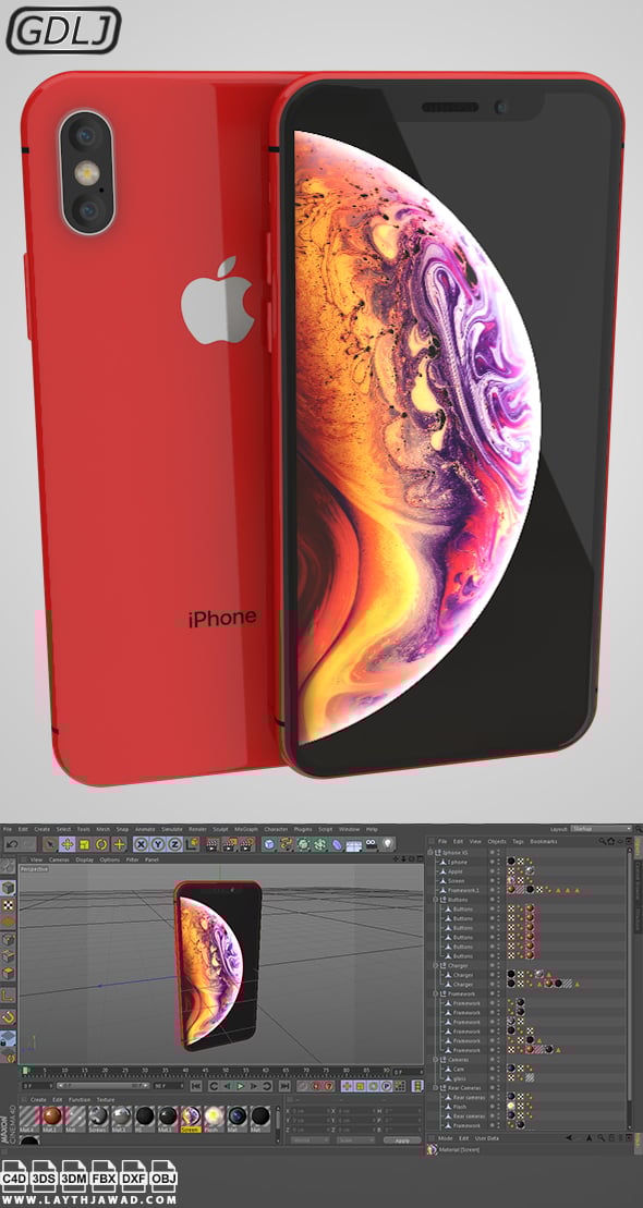 Iphone XS Red - 3DOcean Item for Sale