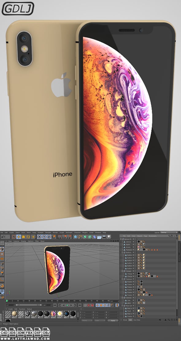 Iphone XS Gold - 3DOcean Item for Sale