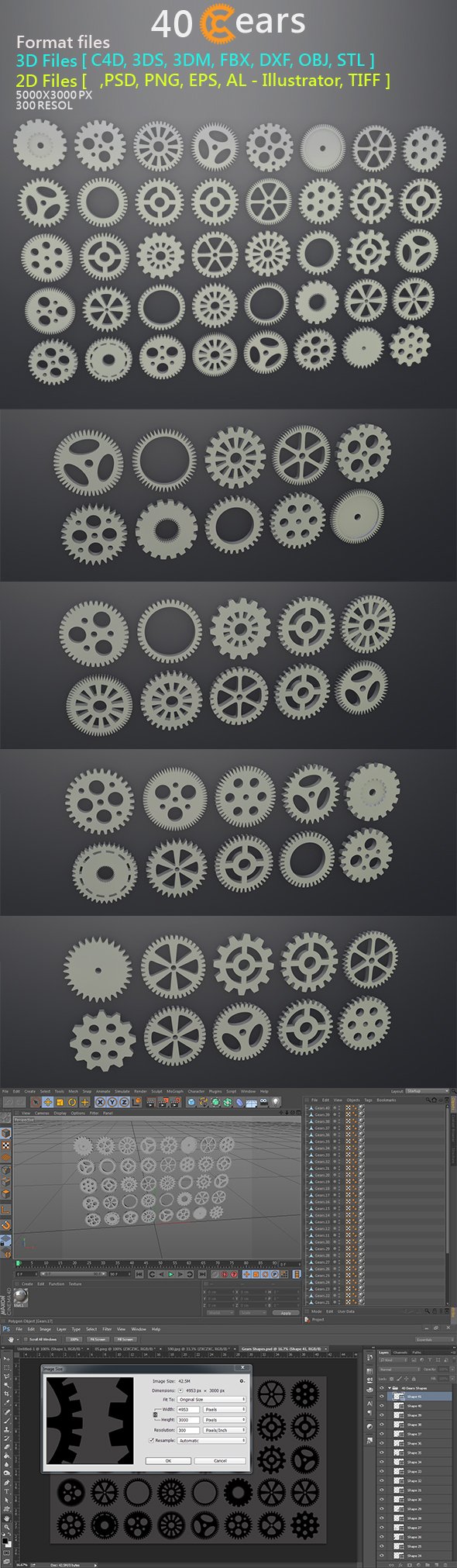 40 Gears 3D&2D Format files - 3DOcean Item for Sale