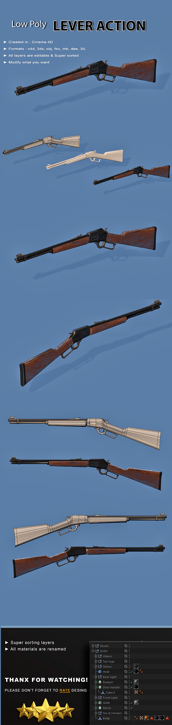 Lever Action Gun - 3DOcean Item for Sale