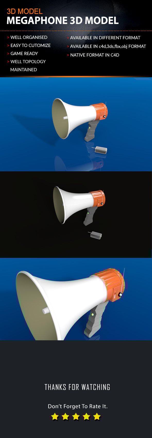 MEGAPHONE 3D MODEL - 3DOcean Item for Sale