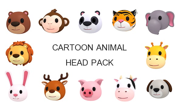 Cartoon Animal Head Pack - 3DOcean Item for Sale