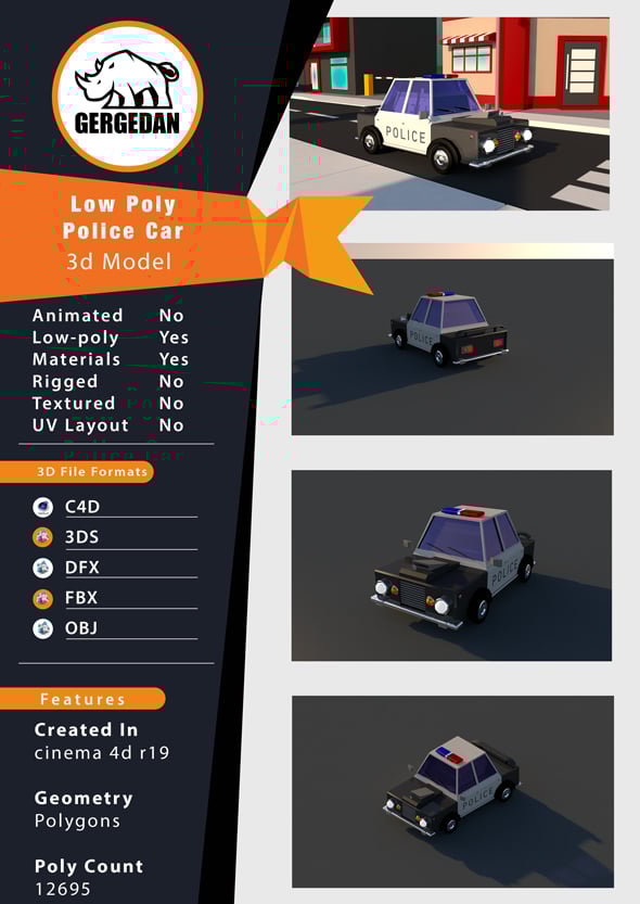 Cartoon Police Car – Low Poly 3D Model for Games & Animations - 3DOcean Item for Sale