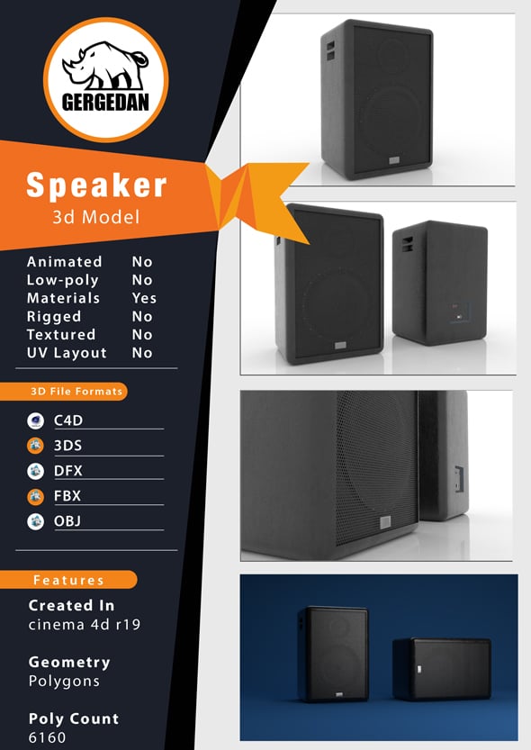High Quality Speaker – Game & Visualization Ready - 3DOcean Item for Sale
