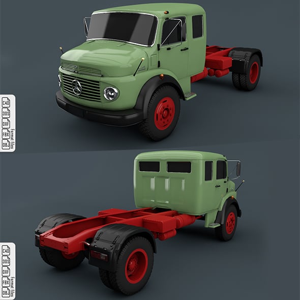Mercedes Benz Truck 1519 Green - 3DOcean Item for Sale