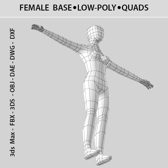 T-pose Low-poly 3D Female base - 3DOcean Item for Sale