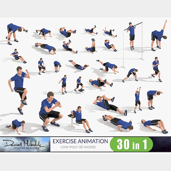 Exercise Animations Bundle Low-poly 3D model - 3DOcean Item for Sale