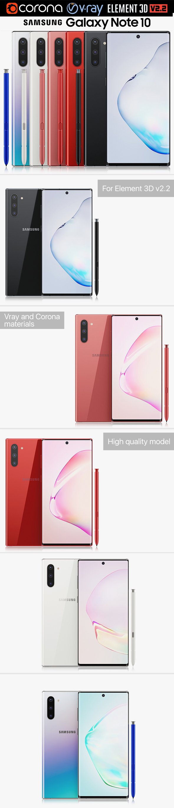 Samsung Galaxy Note 10 All Colors - 3DOcean Item for Sale