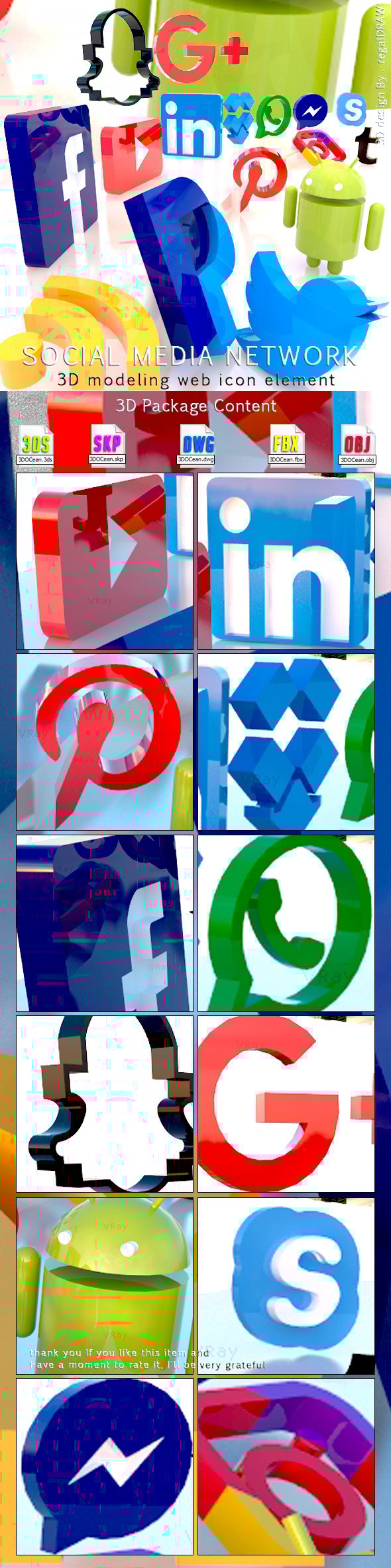 Social Media Network 3D Modeling Web icon Element - 3DOcean Item for Sale