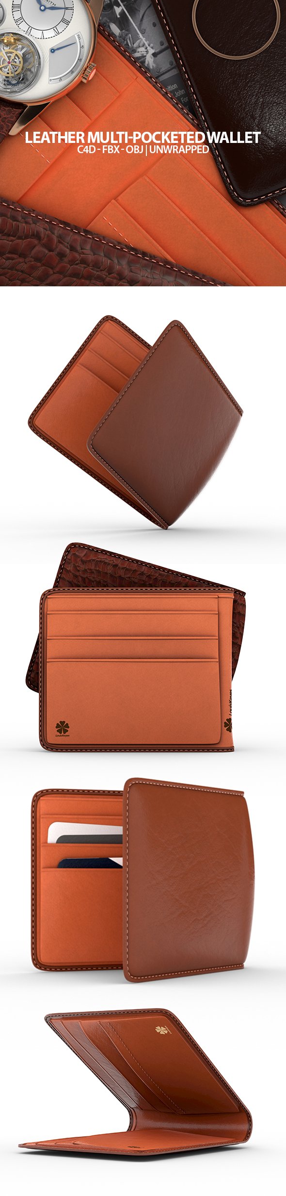 Leather Wallet 3D Model - 3DOcean Item for Sale