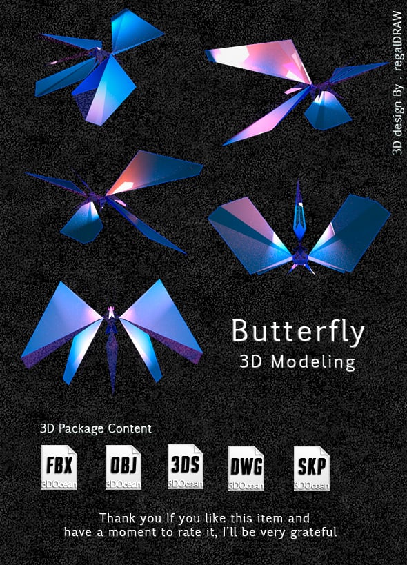 3D Butterfly Low poly - 3DOcean Item for Sale