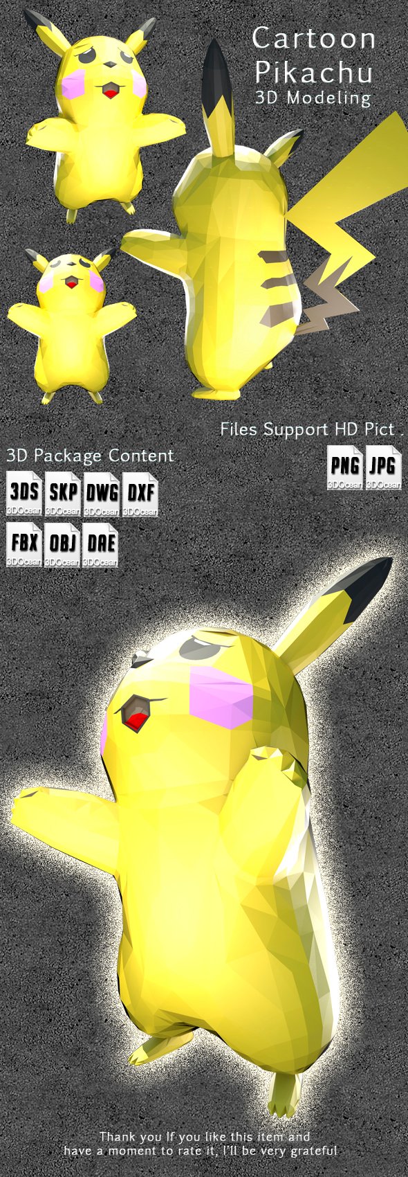 Cartoon Pikachu_3D Modeling - 3DOcean Item for Sale