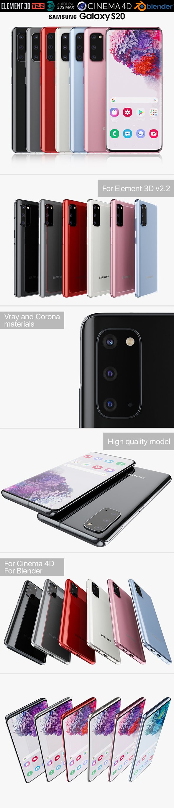 Samsung Galaxy S20 5G All colors - 3DOcean Item for Sale
