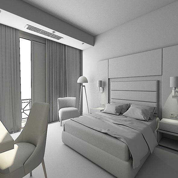 Hotel Room İnterior Model Scene And Render Setup - 3DOcean Item for Sale