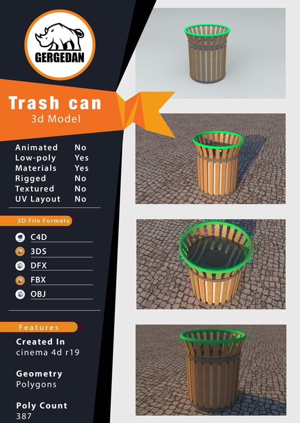 Metal Trash Bin 3D Model – High Quality and Render Ready - 3DOcean Item for Sale