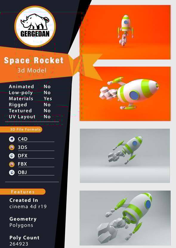 Toon Space Rocket – 3D Kids-Style Spaceship - 3DOcean Item for Sale
