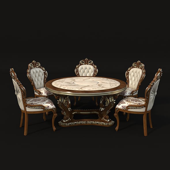 Classic Dinning Table Chair Set - 3DOcean Item for Sale