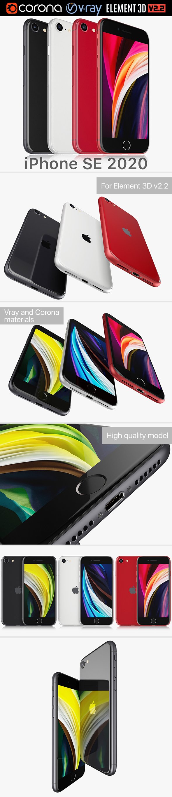 Apple iPhone SE 2020 All colors - 3DOcean Item for Sale