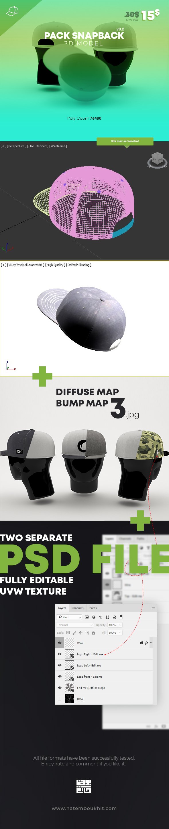 Pack Snapback 3D Model - 3DOcean Item for Sale