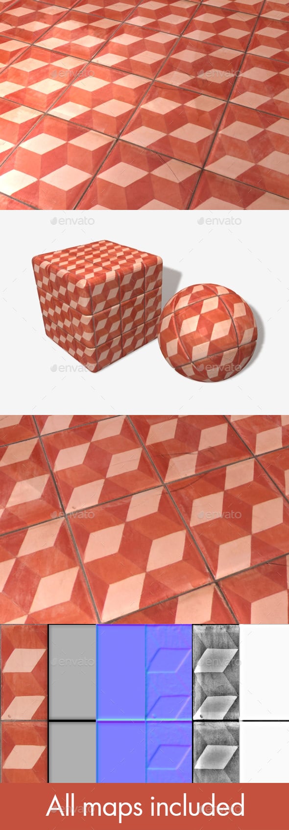 Red Cube Patterned Tiles Seamless Texture - 3DOcean Item for Sale