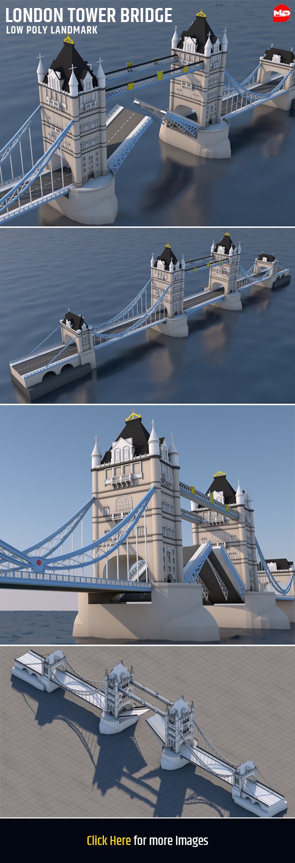 Low Poly London Tower Bridge Landmark - 3DOcean Item for Sale